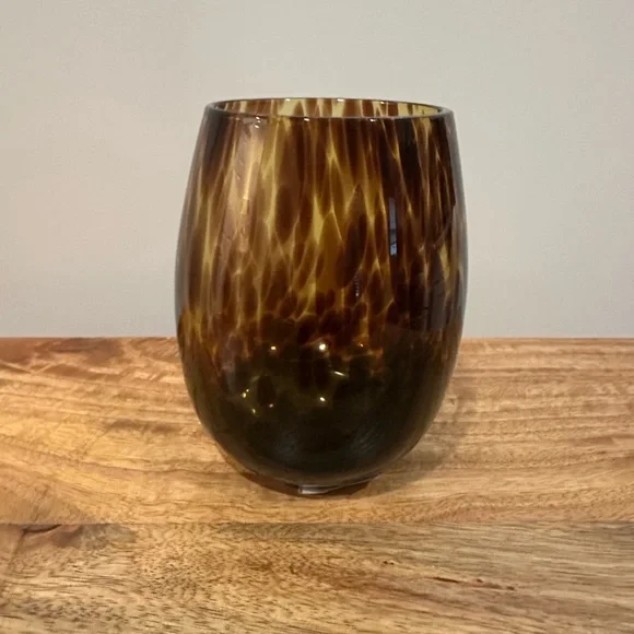 NEW 2 Stemless Wine Glass Tortoise Shells Leopard Print  Unique Antique Vibes - Picture 4 of 5